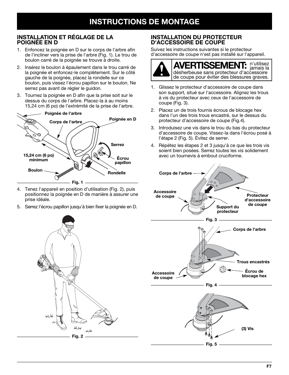 Avertissement, Instructions de montage | MTD TB65SS User Manual | Page 27 / 64