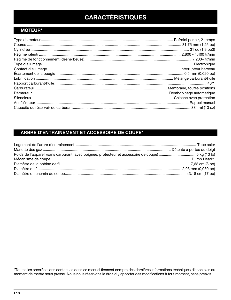 Caractéristiques | MTD TB65SS User Manual | Page 38 / 64