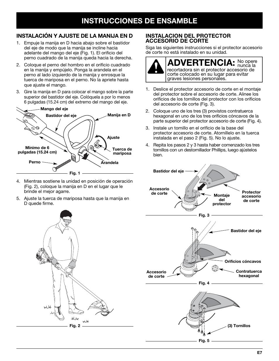 Advertencia, Instrucciones de ensamble | MTD TB65SS User Manual | Page 47 / 64