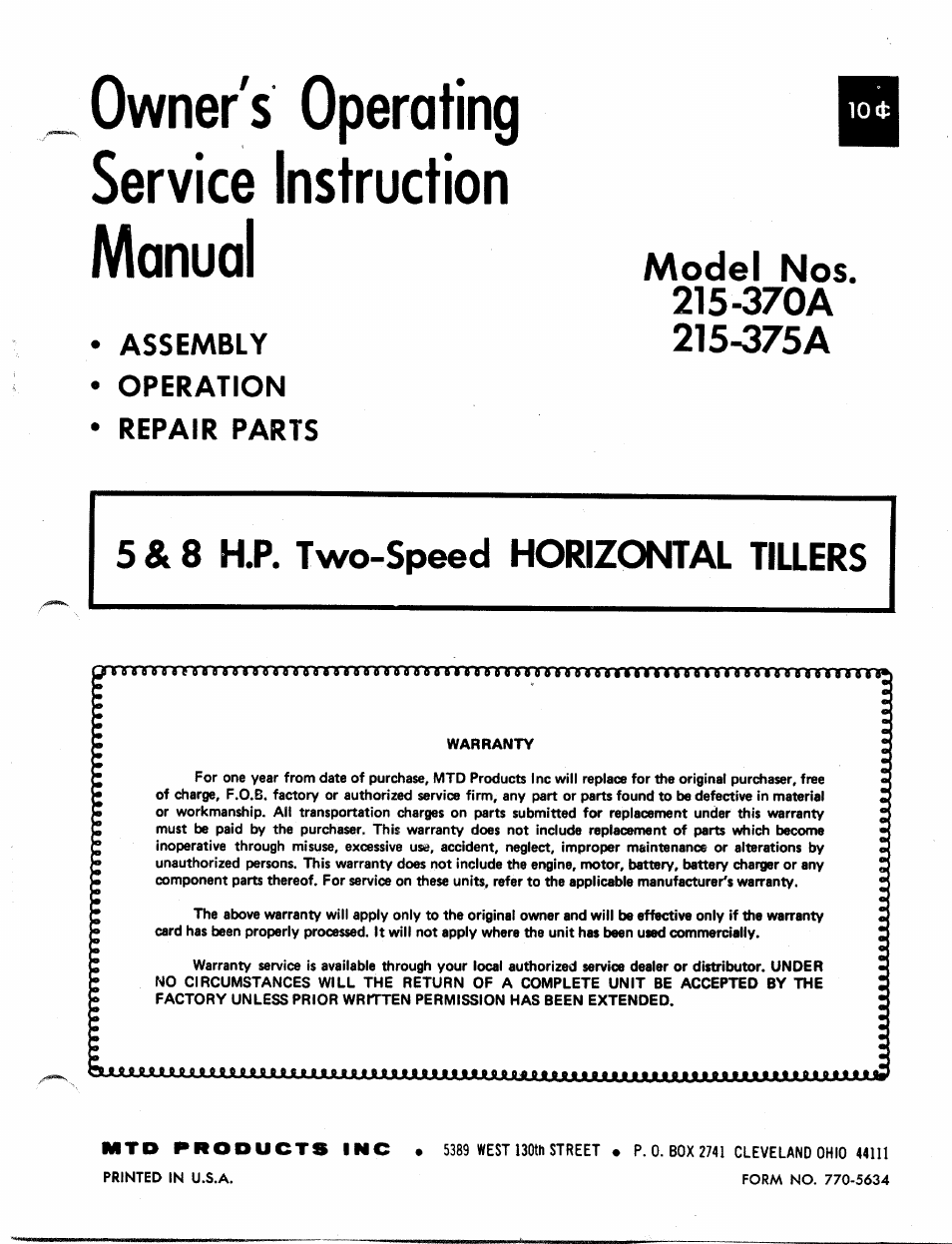 MTD 215-370 A User Manual | 16 pages