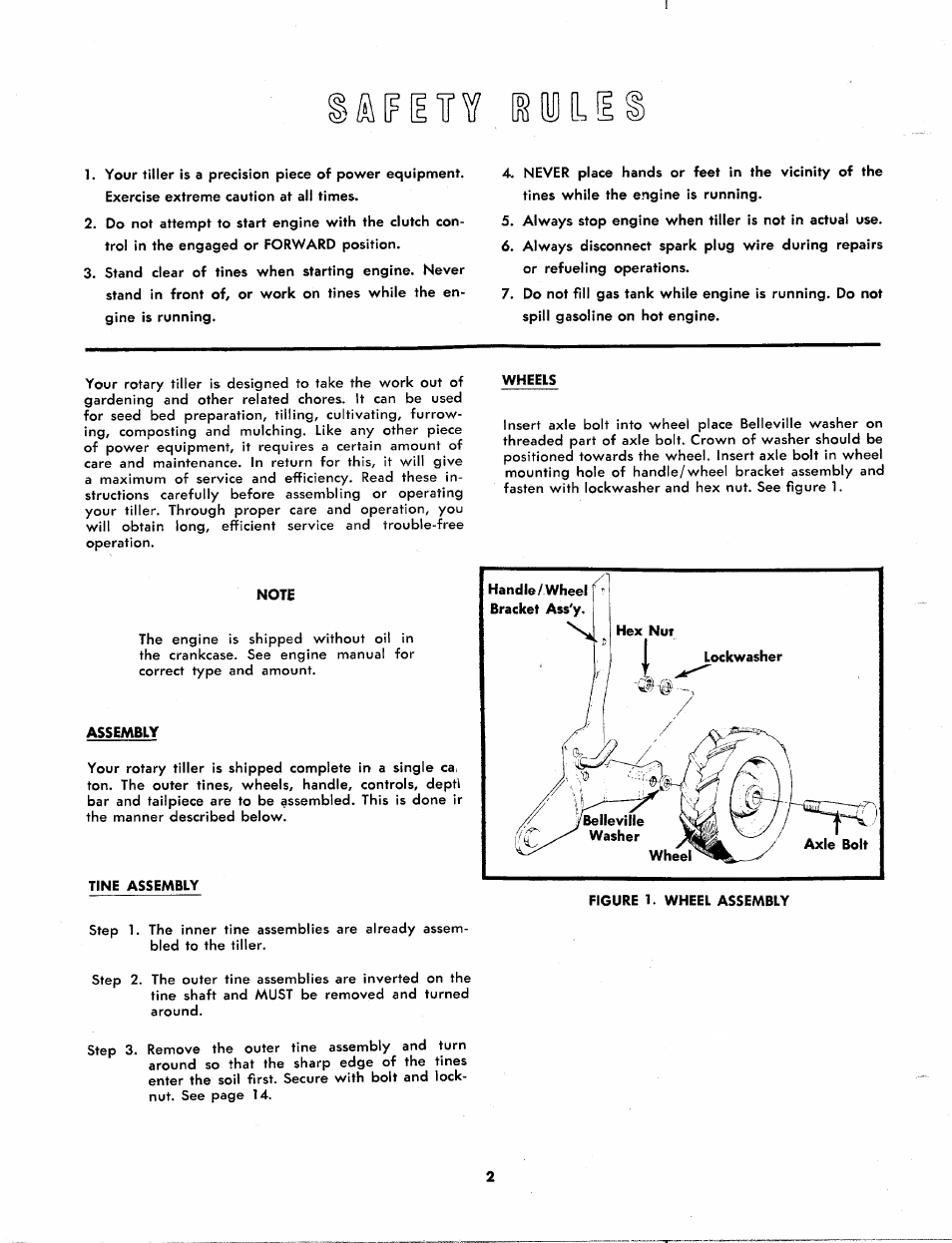 Note, Assembly, Tine assembly | Wheels | MTD 215-370 A User Manual | Page 2 / 16