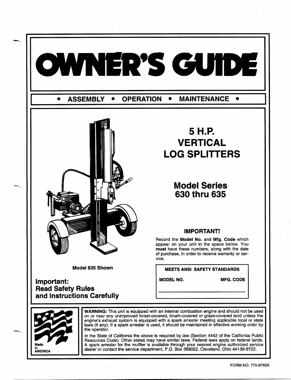 MTD 630 thru 635 User Manual | 16 pages