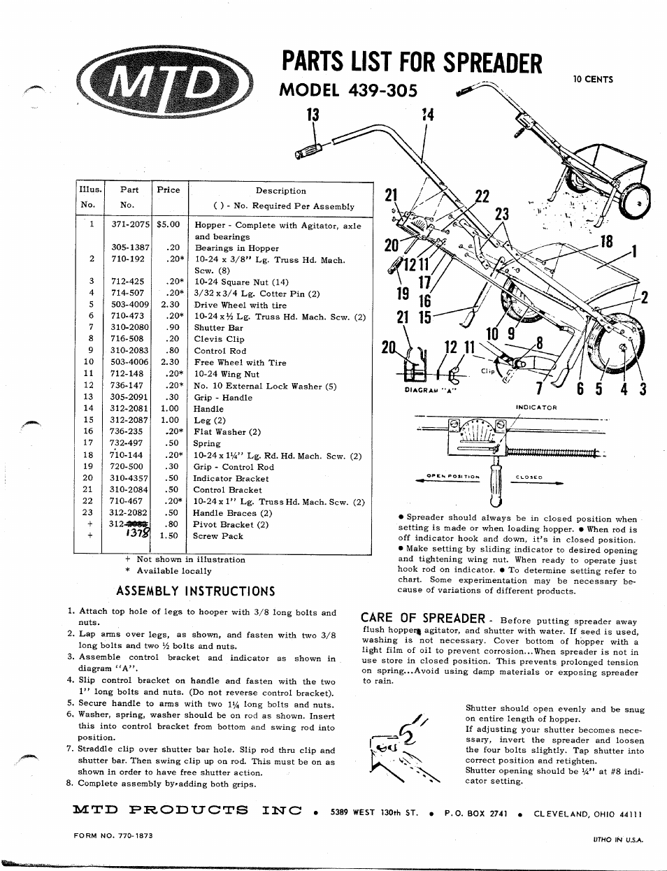 MTD 439-305 User Manual | 2 pages