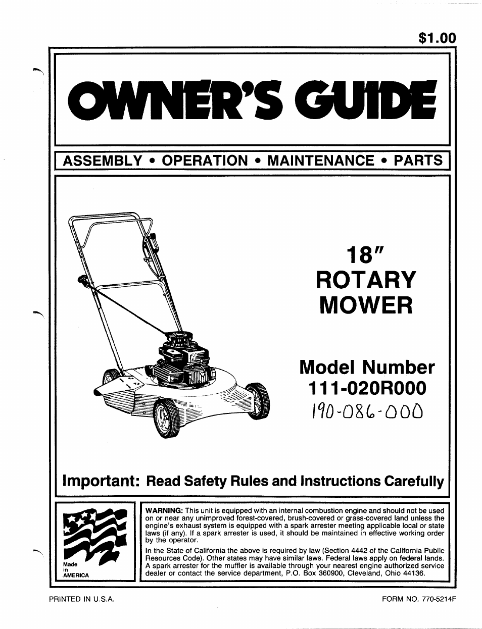 MTD 111-020R000 User Manual | 12 pages