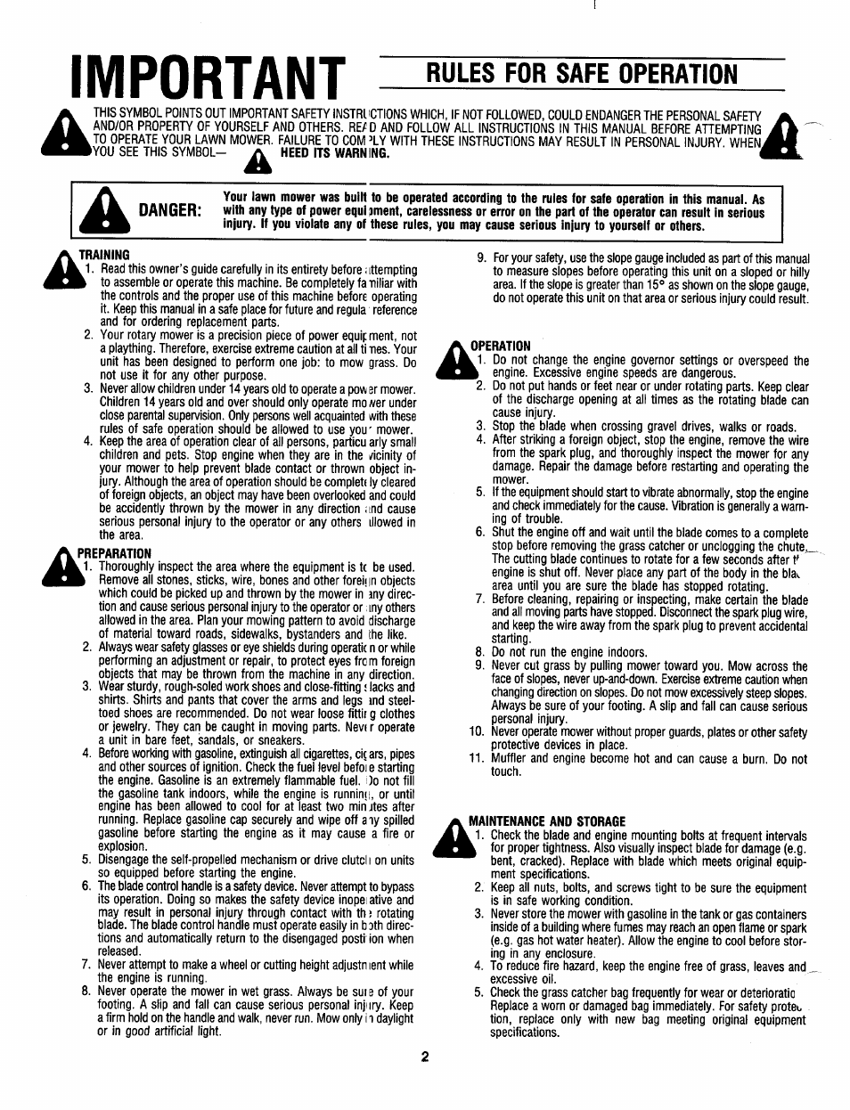 Important, Rules for safe operation | MTD 111-020R000 User Manual | Page 2 / 12