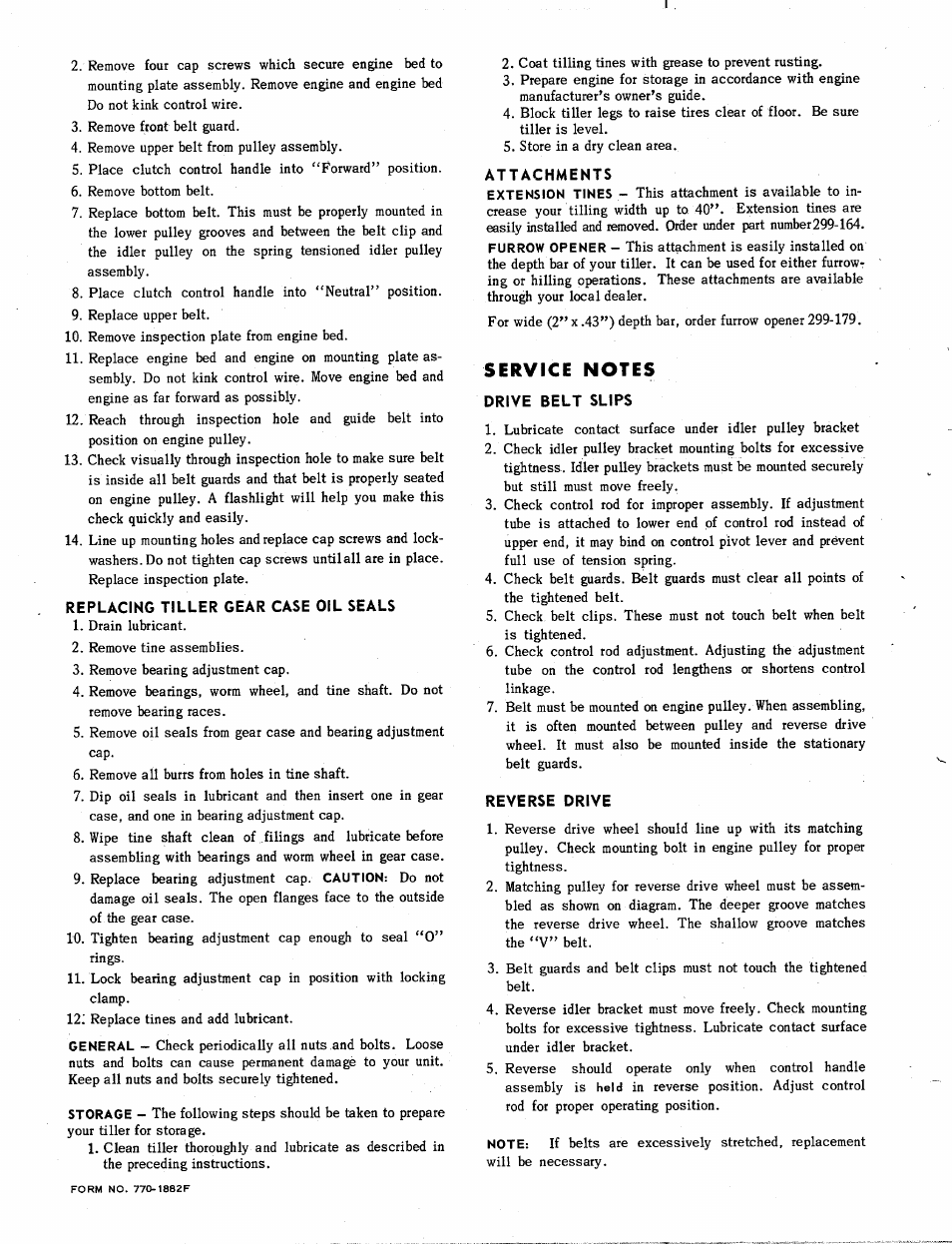 Replacing tiller gear case oil seals, Attachments, Drive belt slips | Reverse drive | MTD 219-250 User Manual | Page 6 / 8