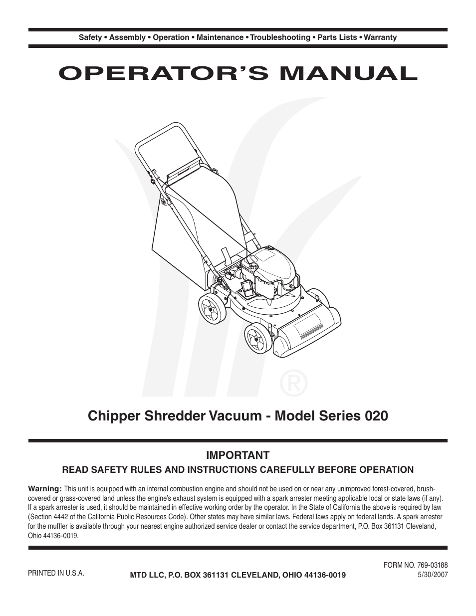 MTD Series 020 User Manual | 44 pages