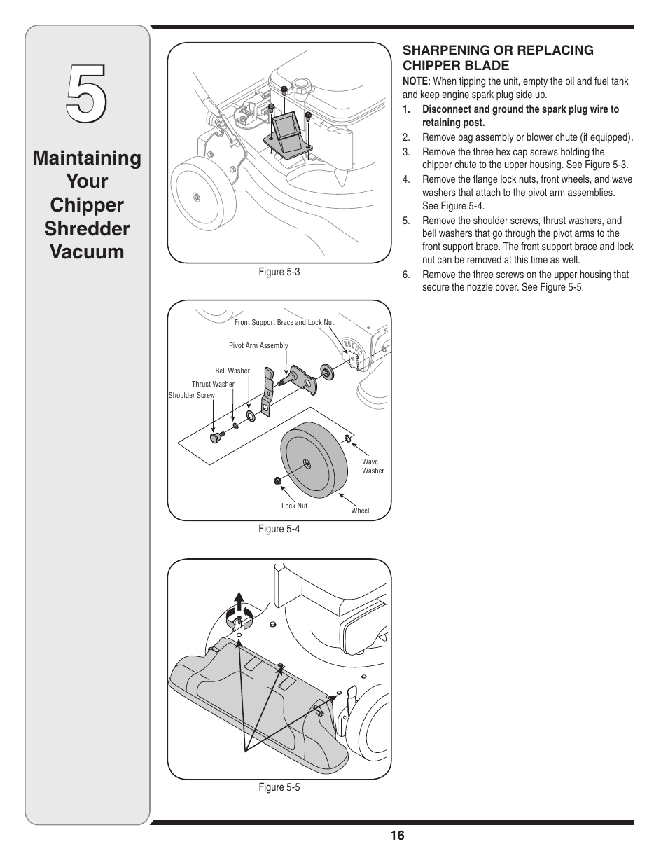 Maintaining your chipper shredder vacuum | MTD Series 020 User Manual | Page 16 / 44