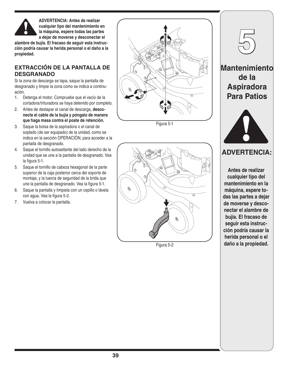 Mantenimiento de la aspiradora para patios | MTD Series 020 User Manual | Page 39 / 44