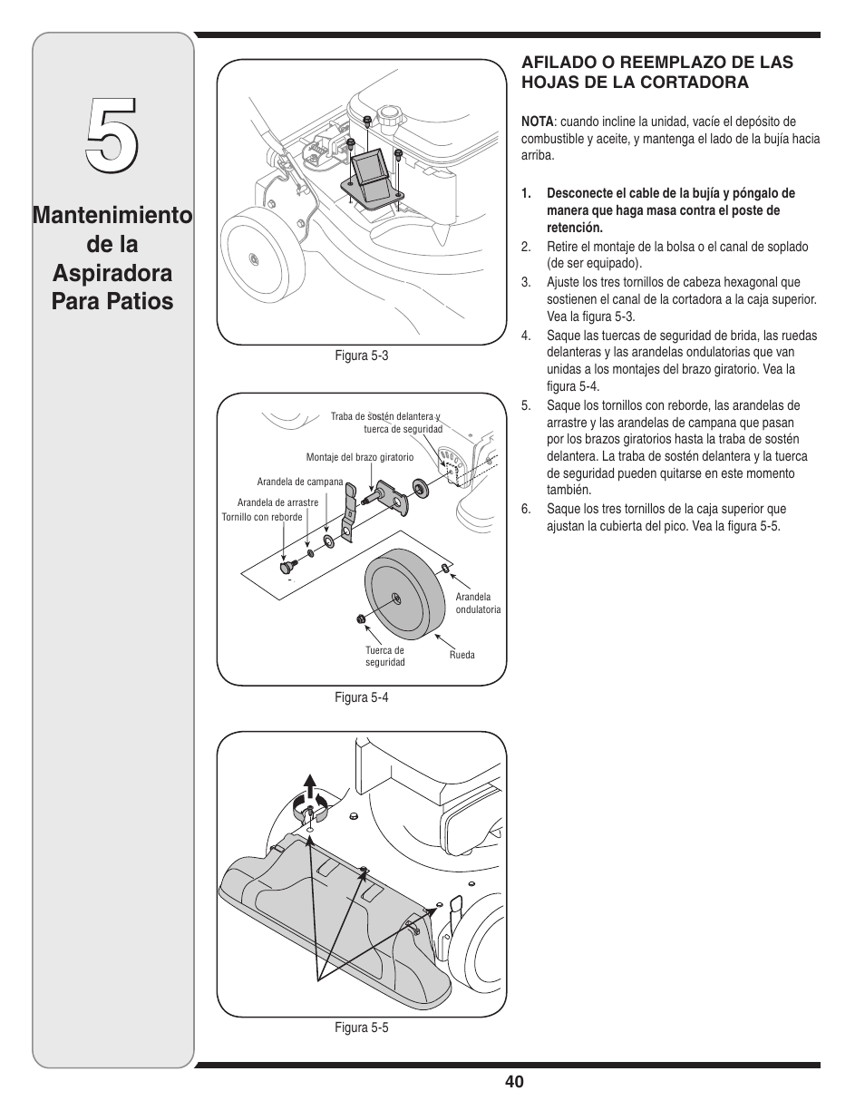 Mantenimiento de la aspiradora para patios | MTD Series 020 User Manual | Page 40 / 44