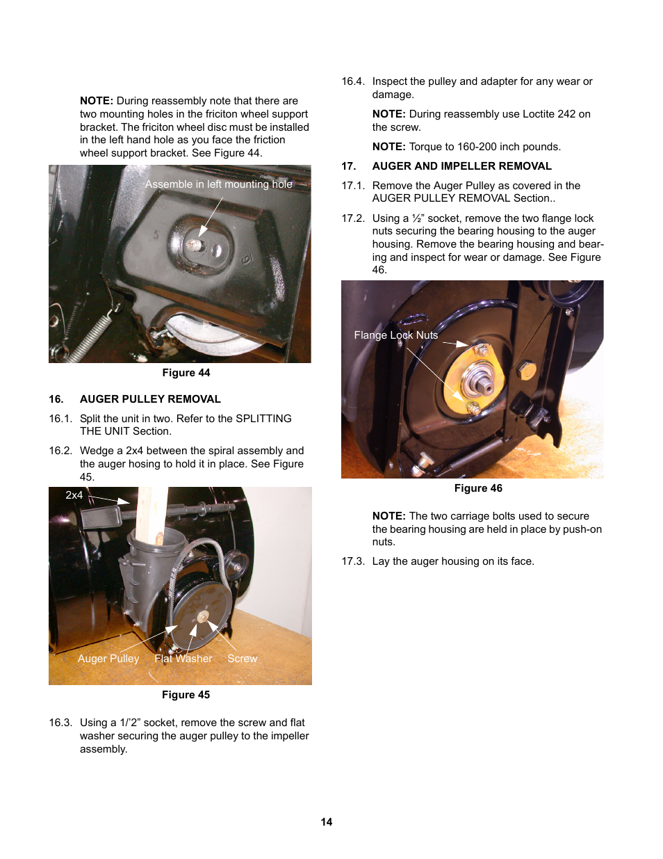 Auger pulley removal, Auger and impeller removal | MTD 31AE5MLG729 User Manual | Page 18 / 21