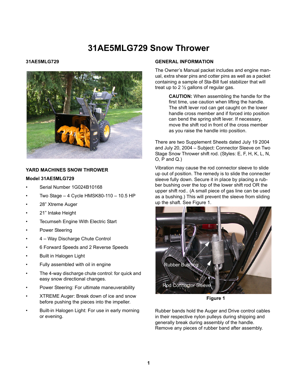 31ae5mlg729 yard machines snow thrower, General information, 31ae5mlg729 snow thrower | MTD 31AE5MLG729 User Manual | Page 5 / 21