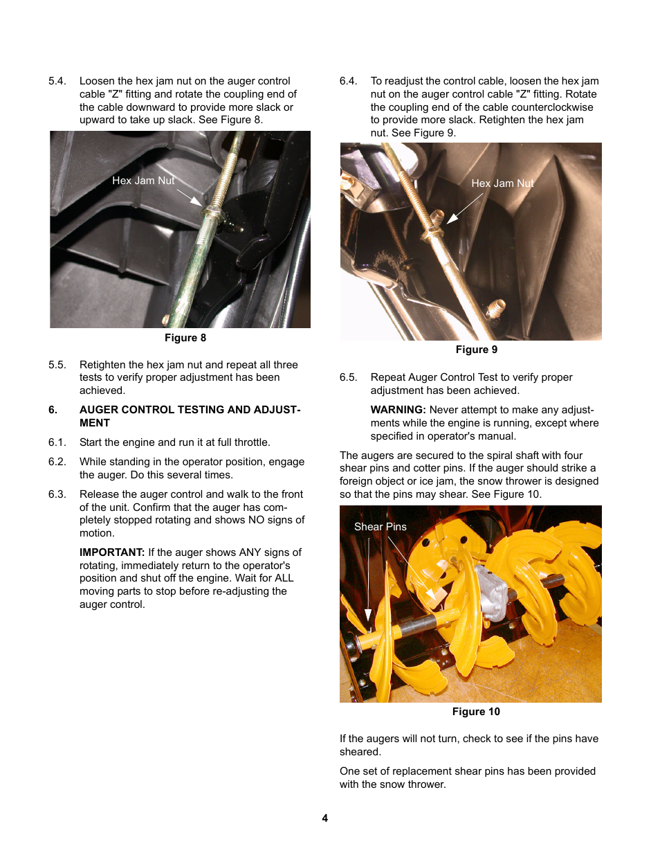 Auger control testing and adjust ment | MTD 31AE5MLG729 User Manual | Page 8 / 21