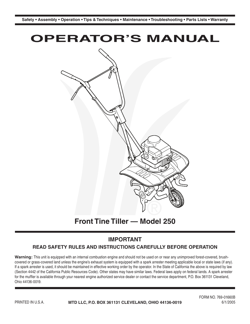 MTD 250 User Manual | 16 pages