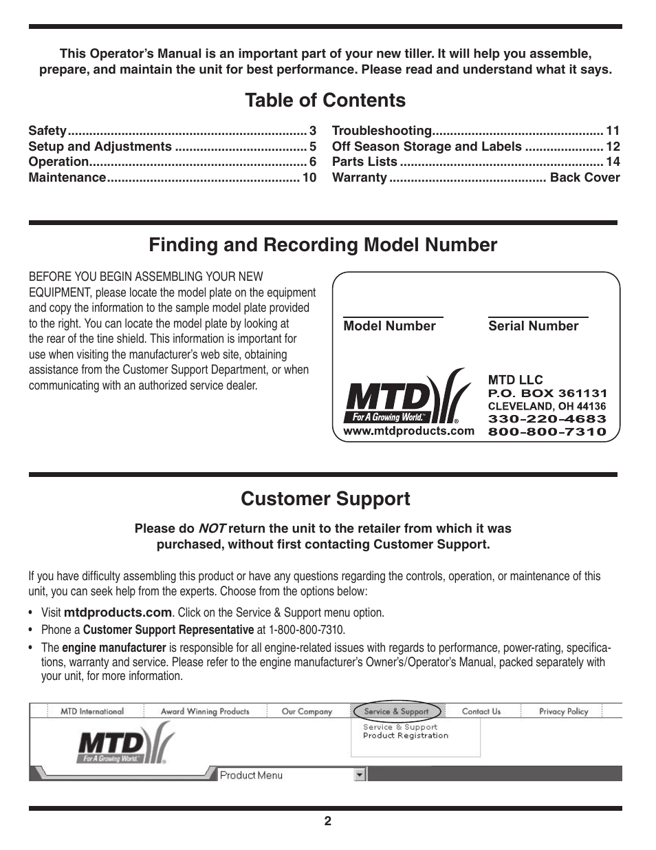 MTD 250 User Manual | Page 2 / 16