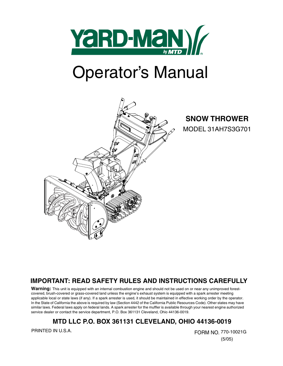 MTD 31AH7S3G701 User Manual | 28 pages