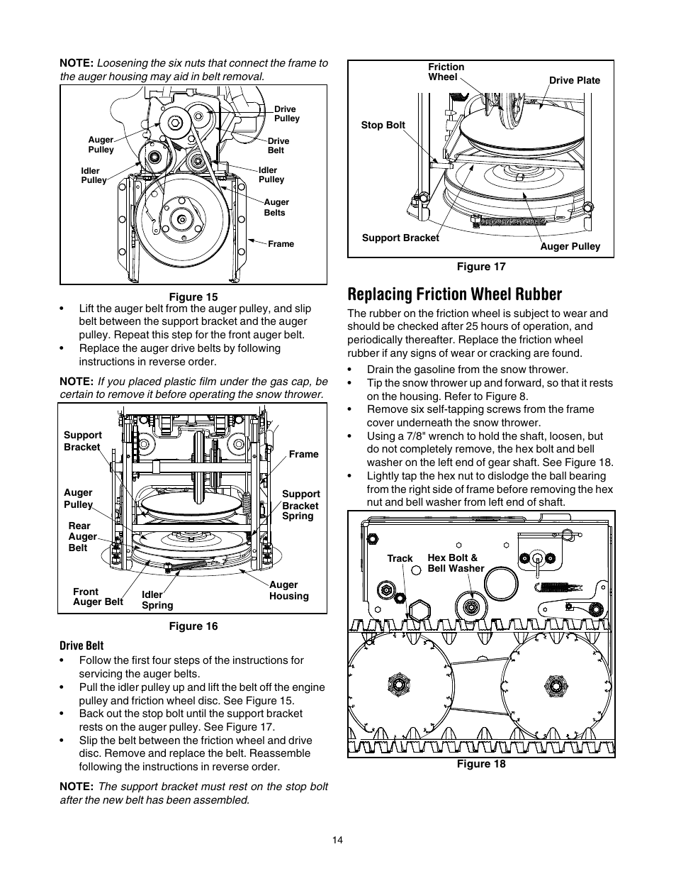 Replacing friction wheel rubber, E figure 15, Figure 16 | MTD 31AH7S3G701 User Manual | Page 14 / 28