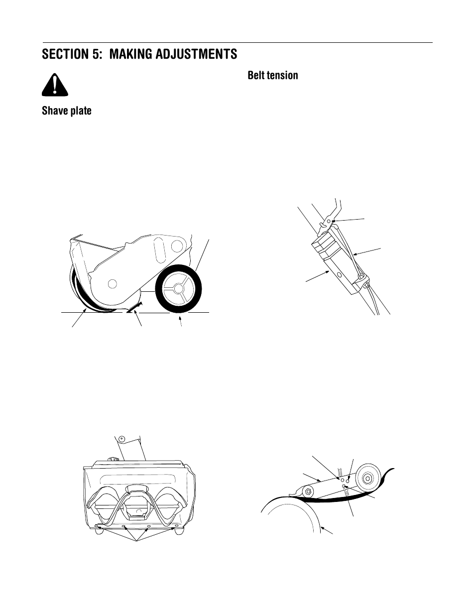 Shave plate, Belt tension | MTD Series 140 through E173 User Manual | Page 9 / 24