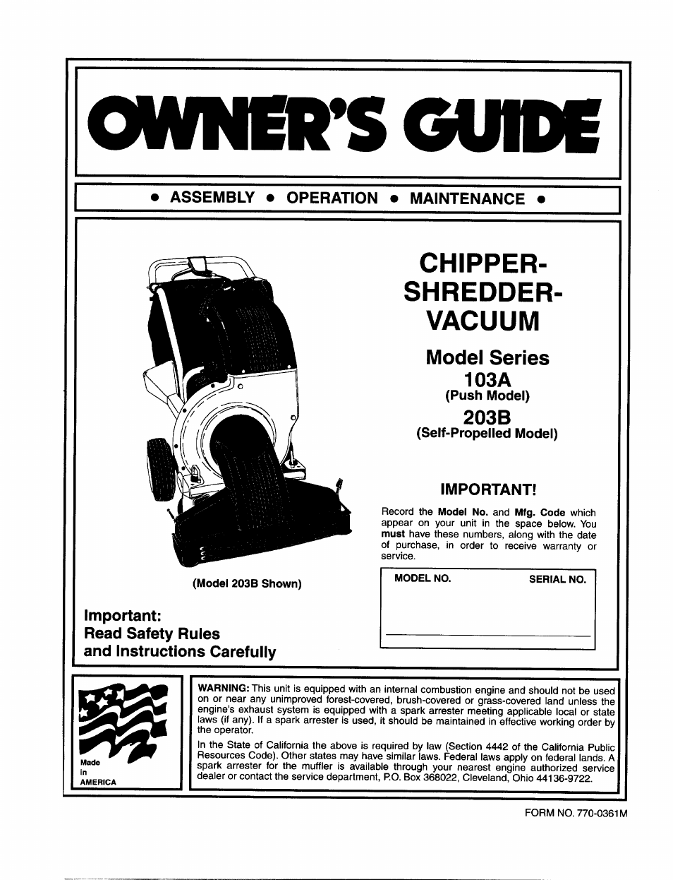 MTD Yard-Man 203b User Manual | 12 pages