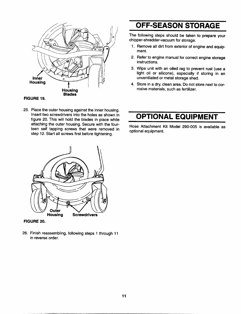 Off-season storage, Optional equipment | MTD Yard-Man 203b User Manual | Page 11 / 12