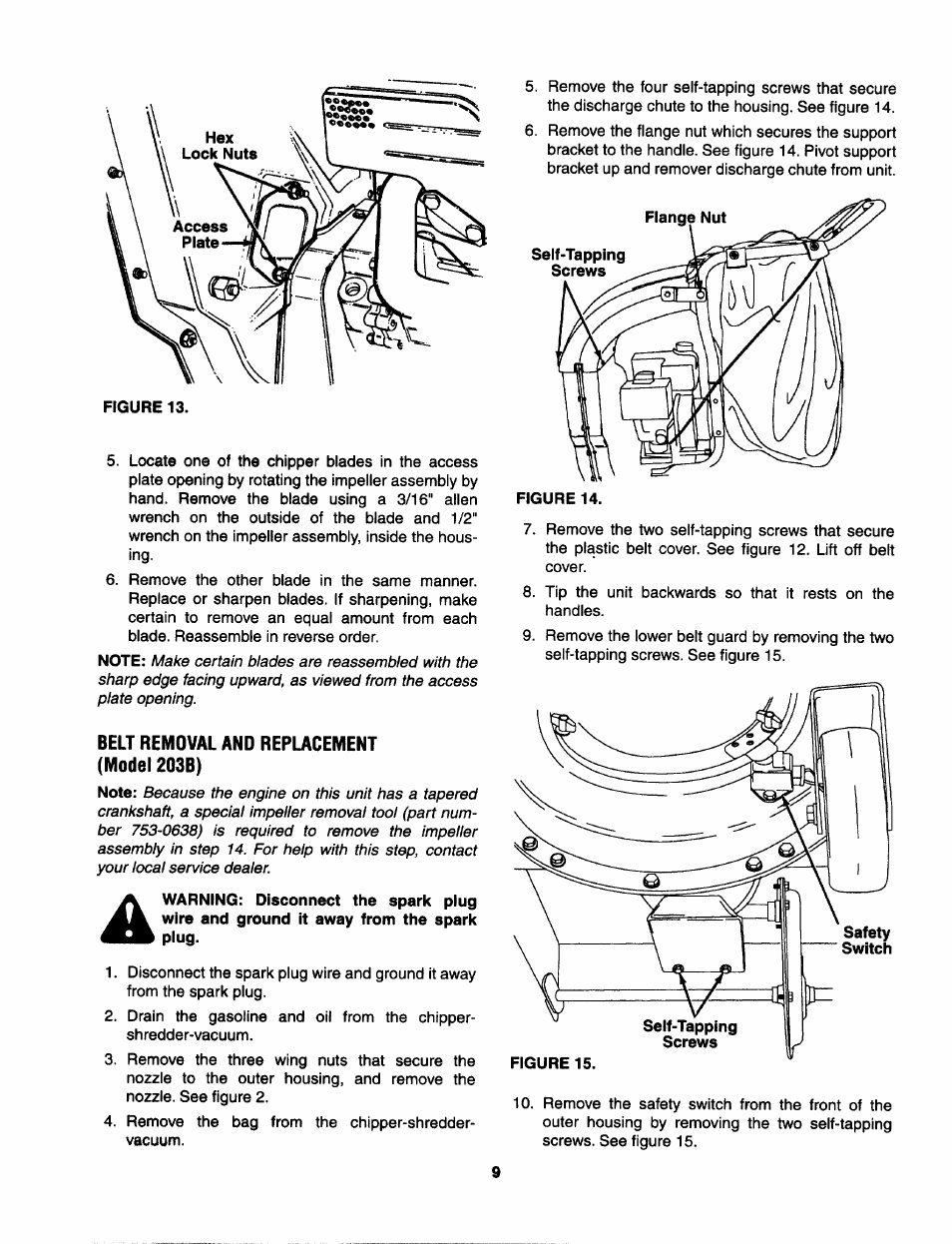 Belt removal and replacement (model 203b) | MTD Yard-Man 203b User Manual | Page 9 / 12