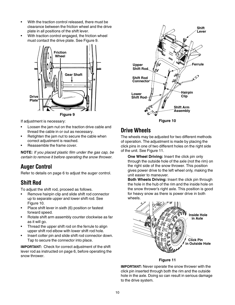 Auger control, Shift rod, Drive wheels | MTD 640 User Manual | Page 10 / 24