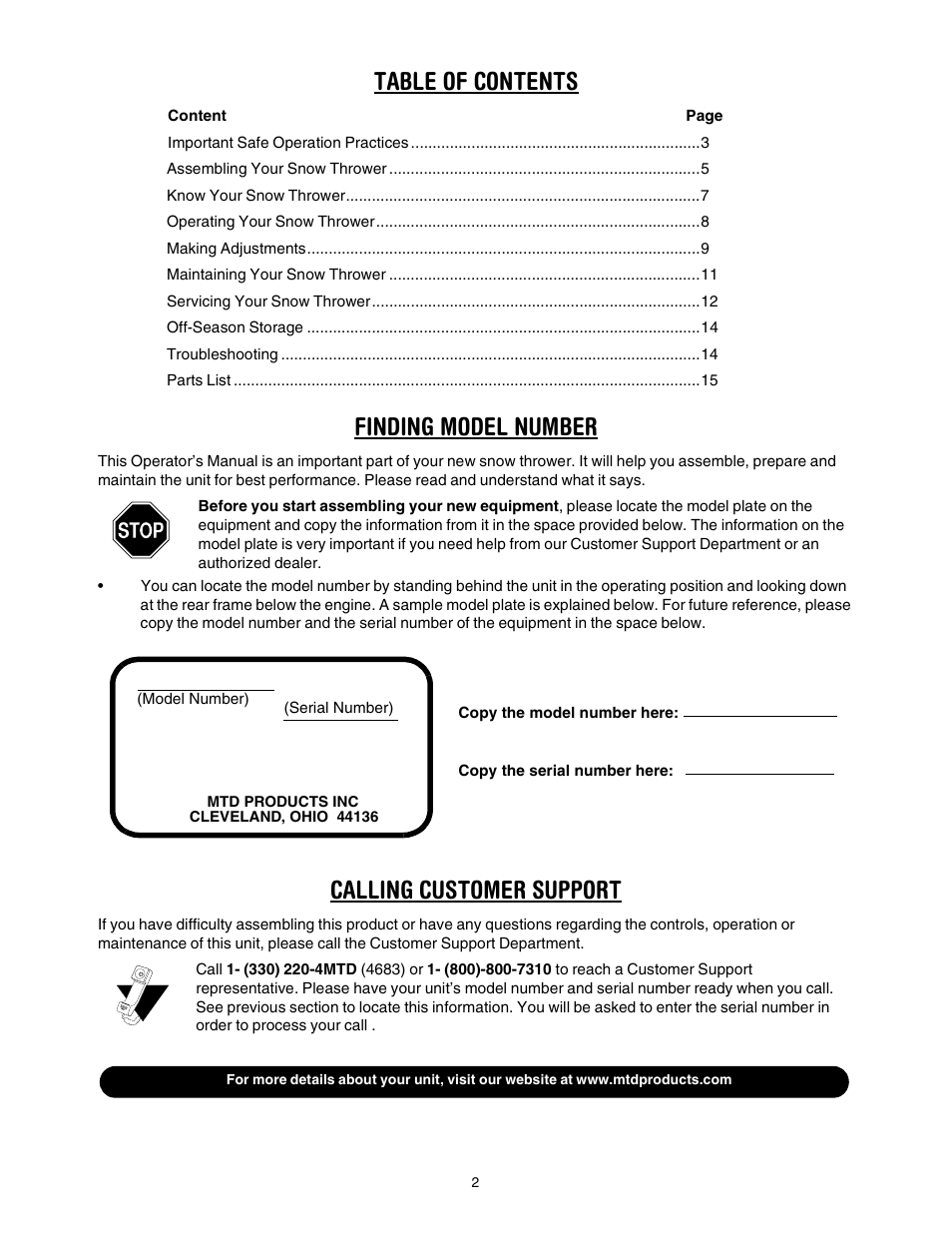 MTD 640 User Manual | Page 2 / 24