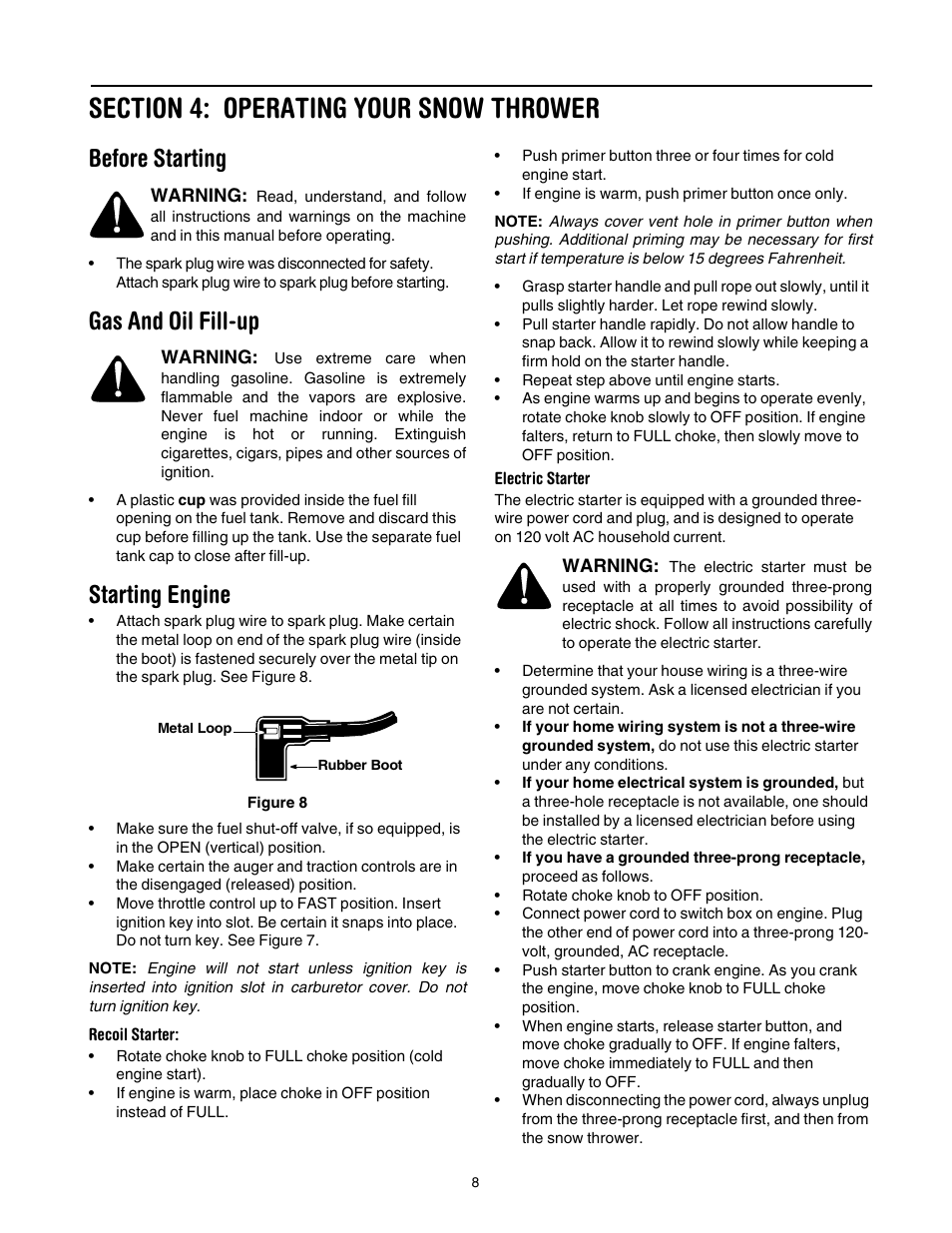 Before starting, Gas and oil fill-up, Starting engine | MTD 640 User Manual | Page 8 / 24