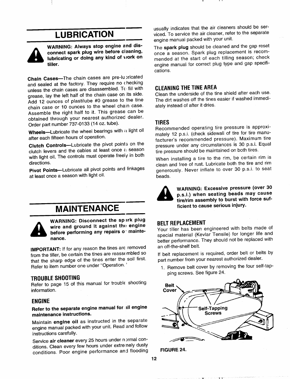 Lubrication, Maintenance, Lubrication maintenance | MTD 406 User Manual | Page 12 / 16