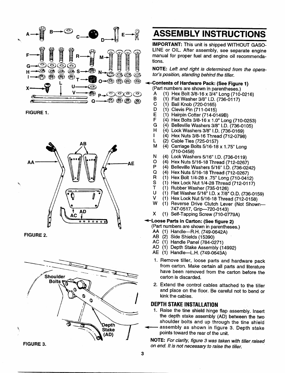 Assembly instructions, Depth stake installation | MTD 406 User Manual | Page 3 / 16