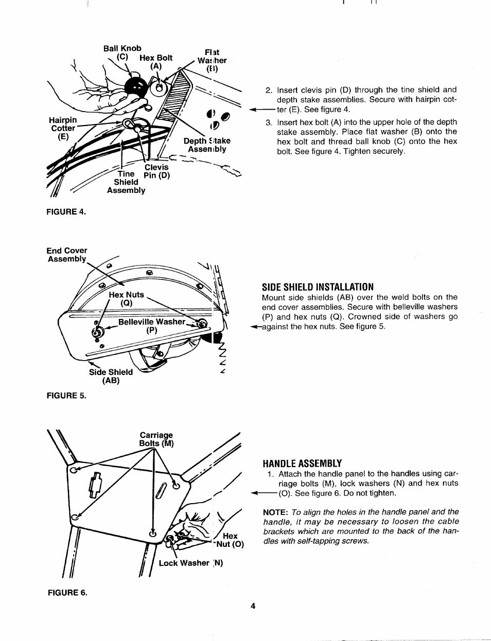 Side shield installation, Handle assembly | MTD 406 User Manual | Page 4 / 16