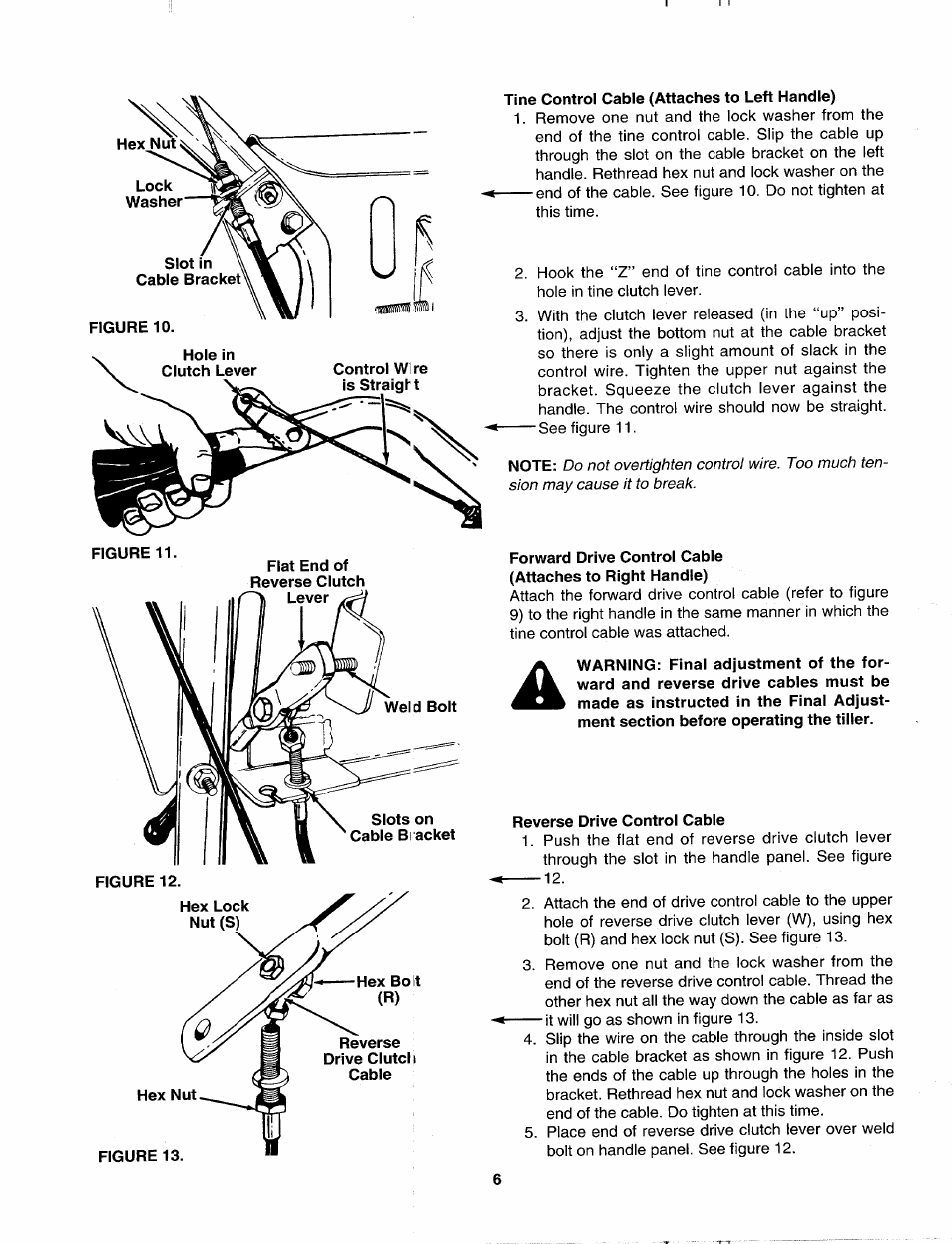 Tine control cable (attaches to left handle), Reverse drive control cable | MTD 406 User Manual | Page 6 / 16