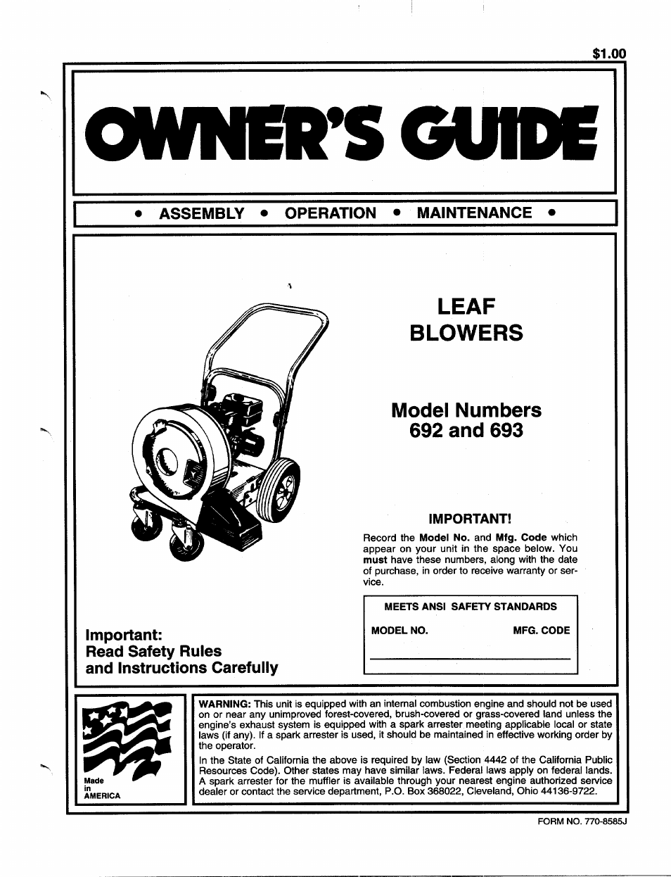 MTD 692 thru 693 User Manual | 8 pages