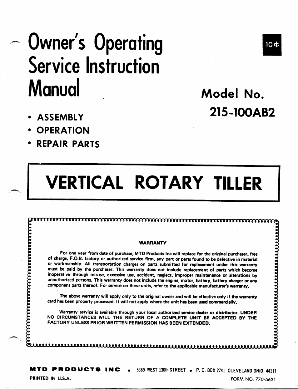 MTD 215-100AB2 User Manual | 12 pages