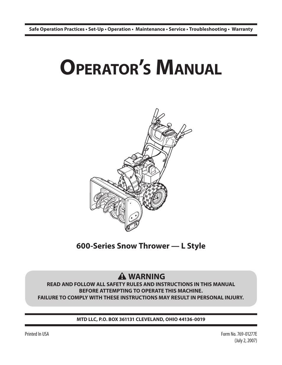 MTD L Style 600-Series User Manual | 24 pages