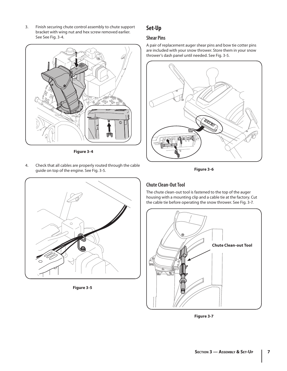 Set-up, Shear pins, Chute clean-out tool | MTD L Style 600-Series User Manual | Page 7 / 24