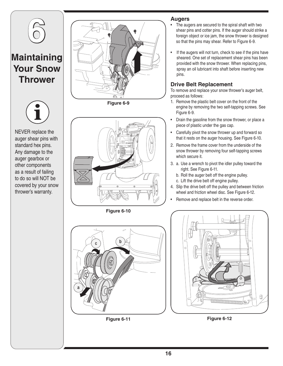 Maintaining your snow thrower | MTD 769-03250 User Manual | Page 16 / 52