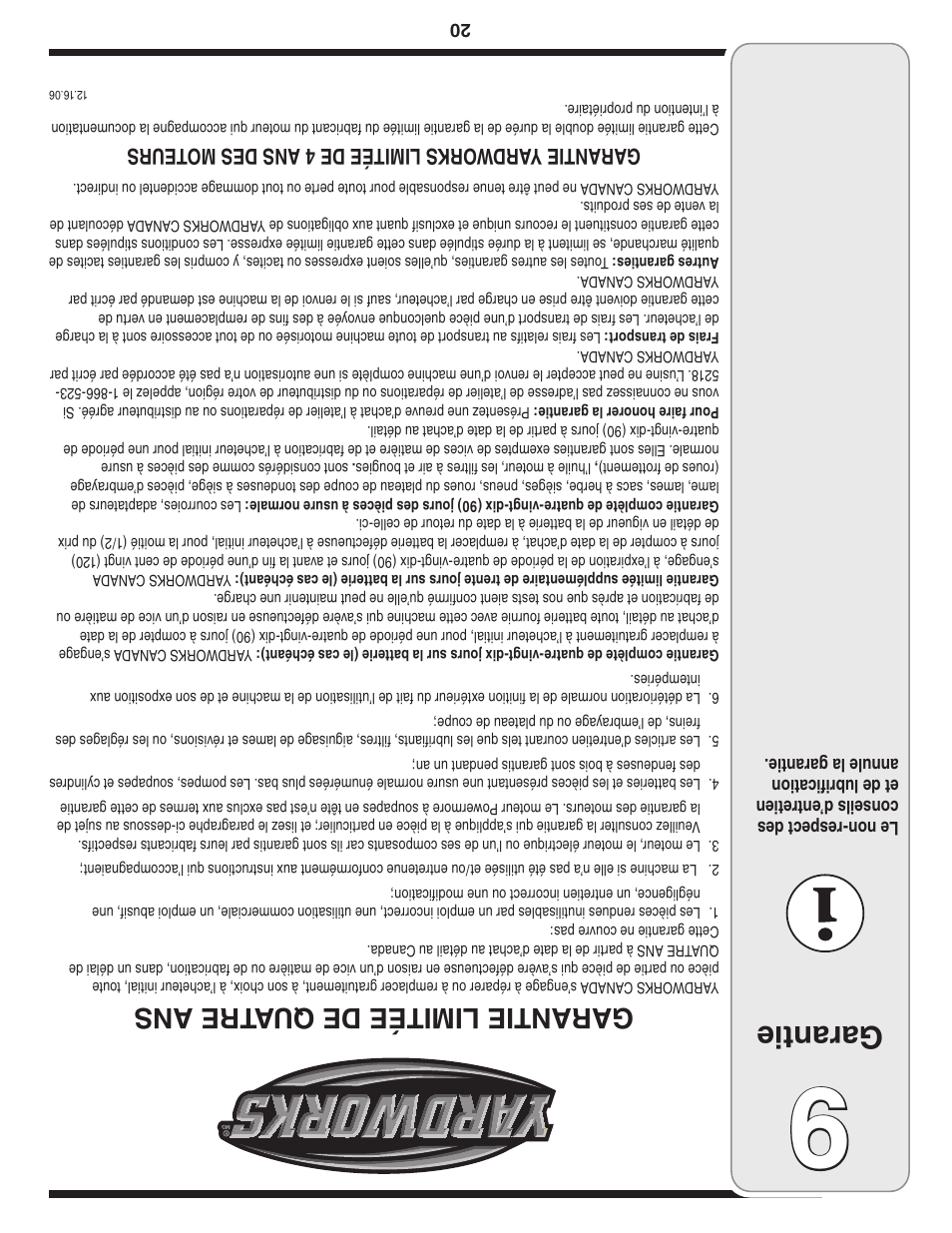 Garantie, Garantie limitée de qu atre ans | MTD 769-03250 User Manual | Page 33 / 52