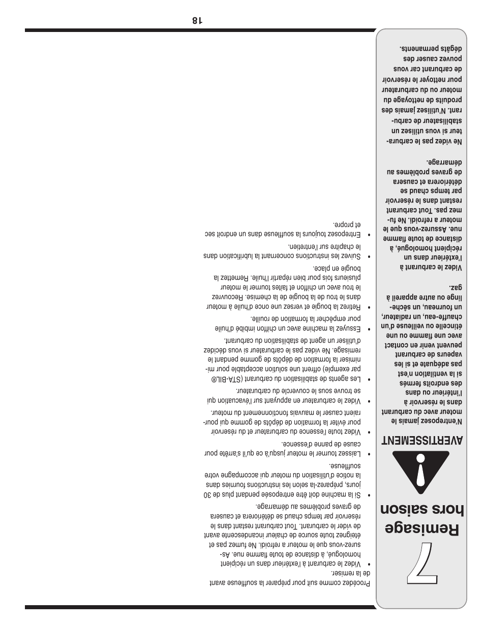 Remisag e hor s s ais on, Aver tissement | MTD 769-03250 User Manual | Page 35 / 52