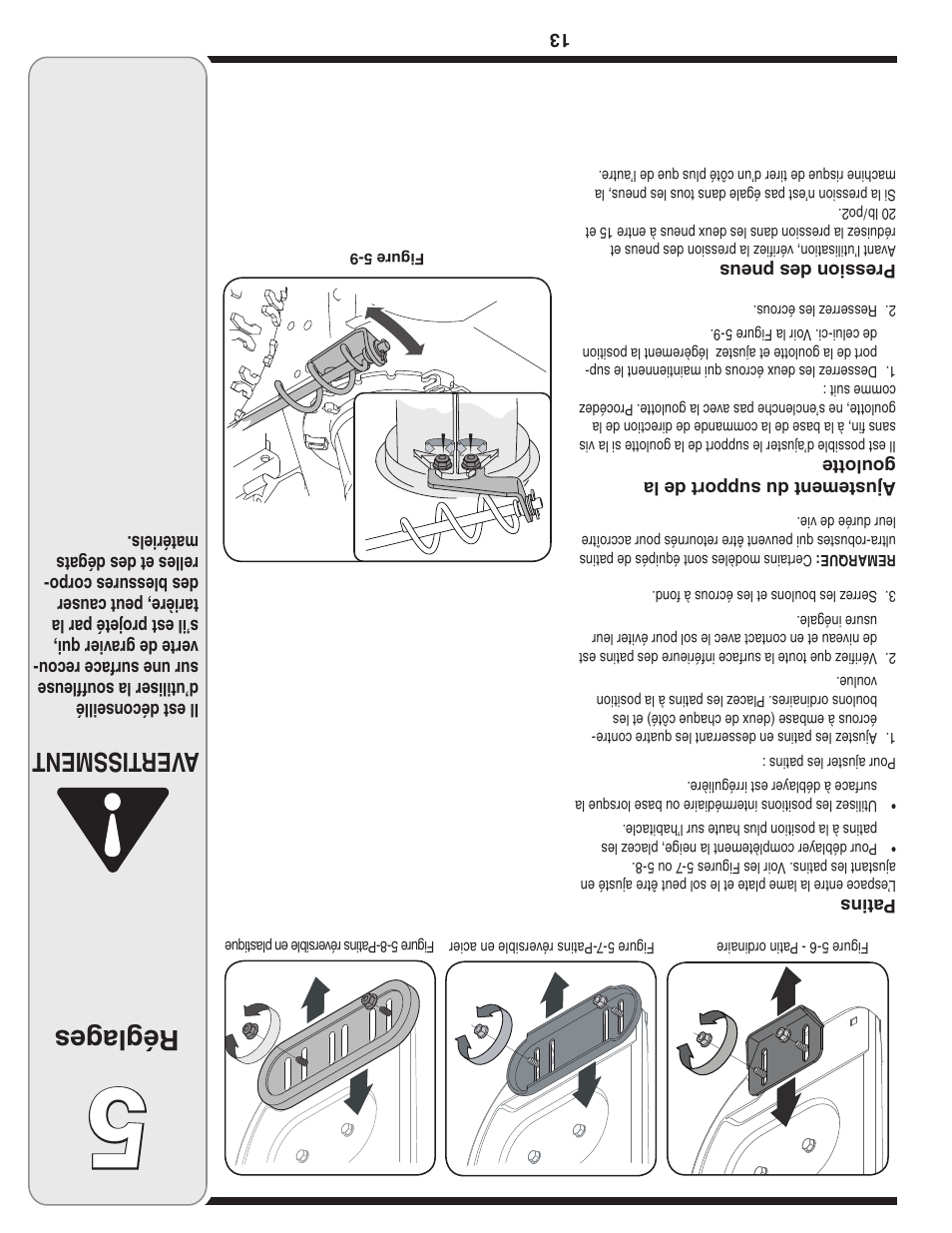 Réglag es, Aver tissment | MTD 769-03250 User Manual | Page 40 / 52