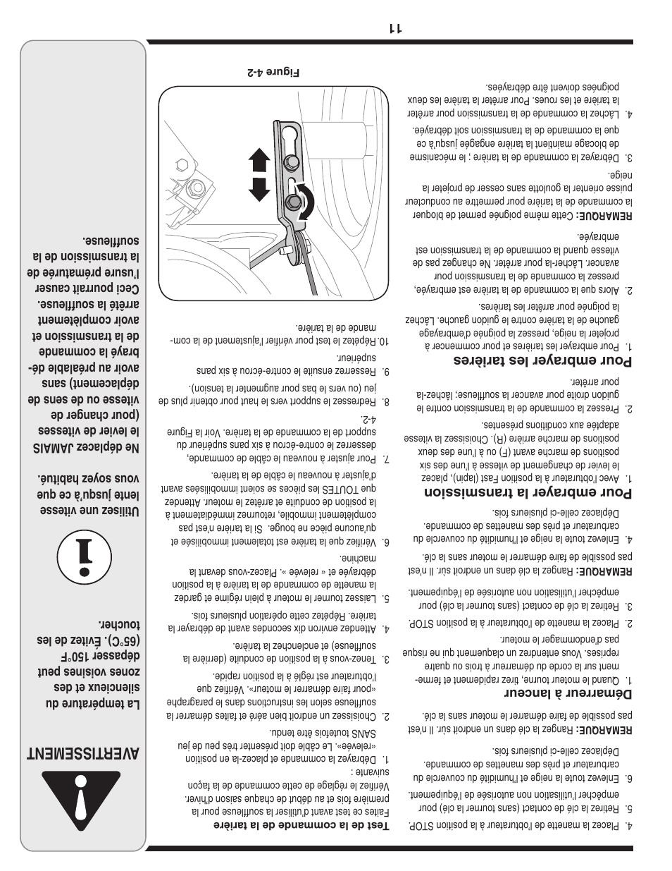 Aver tissement, Pour embra yer la transmission, Pour embra yer les tarières | MTD 769-03250 User Manual | Page 42 / 52