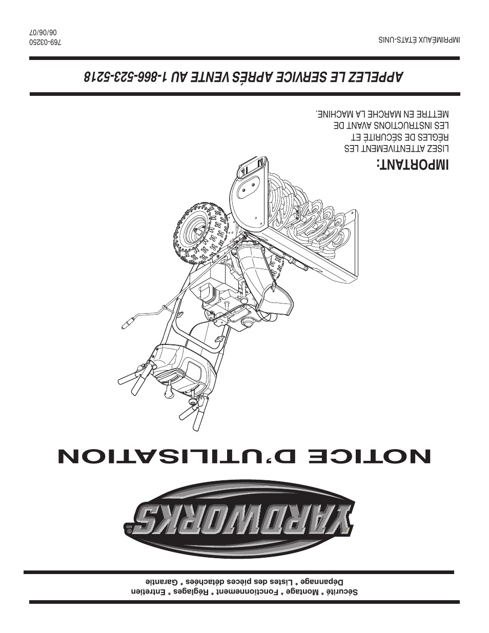 Notice d’utilisa tion, Im po rta nt | MTD 769-03250 User Manual | Page 52 / 52
