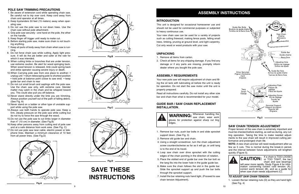 Save these instructions, Warning, Caution | Assembly instructions | MTD PS User Manual | Page 10 / 68