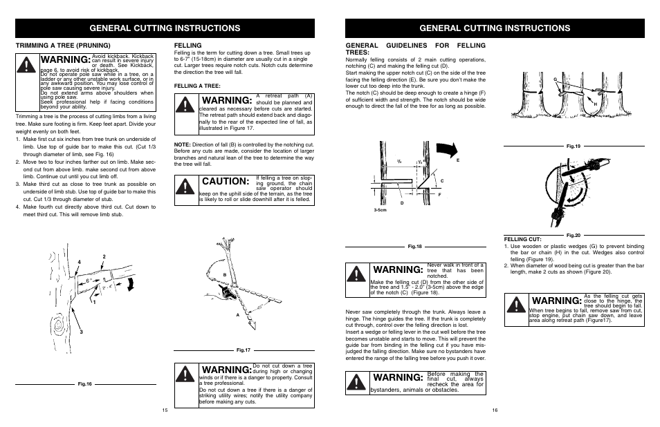 Warning, Caution, General cutting instructions | MTD PS User Manual | Page 16 / 68