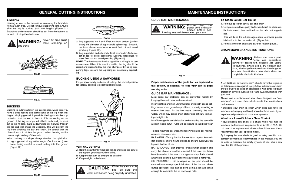 Caution, Warning, General cutting instructions | Maintenance instructions | MTD PS User Manual | Page 18 / 68