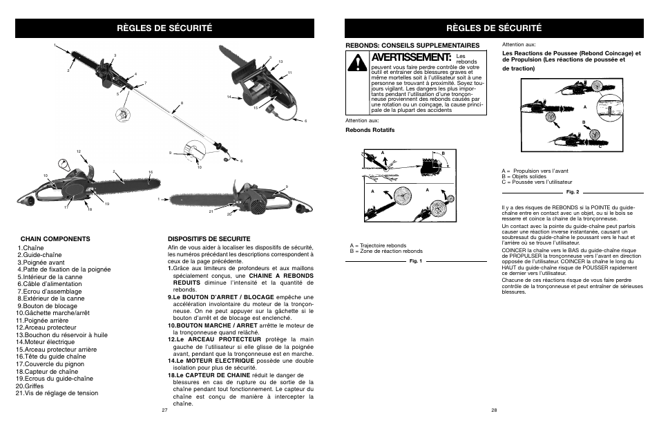 Avertissement, Règles de sécurité, Rebonds: conseils supplementaires | MTD PS User Manual | Page 29 / 68