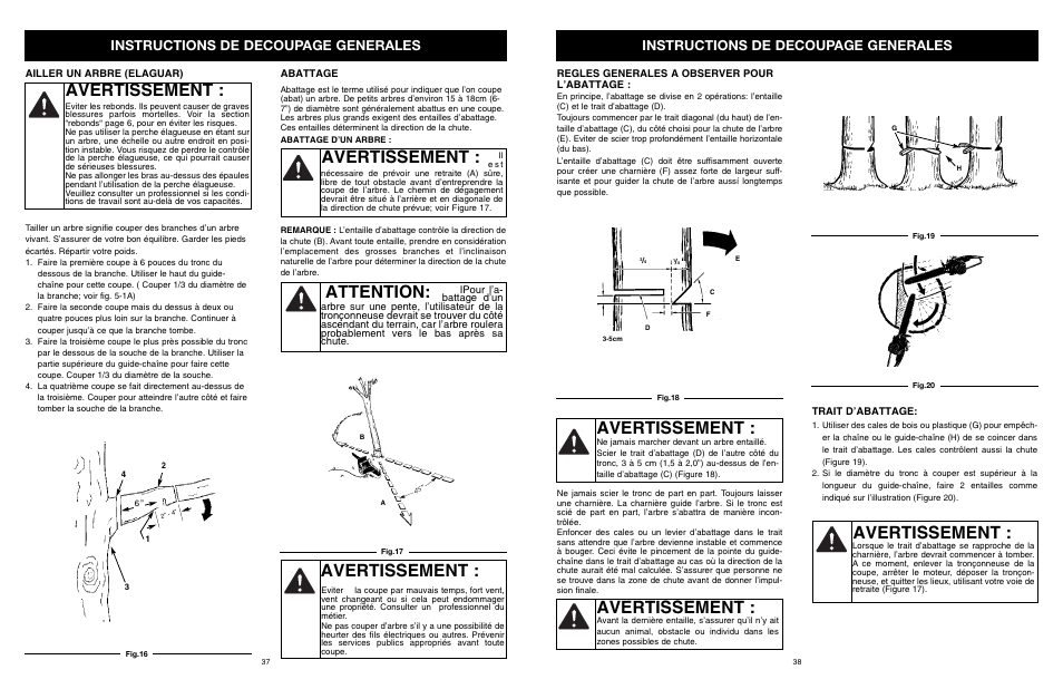 Avertissement, Attention, Instructions de decoupage generales | MTD PS User Manual | Page 38 / 68