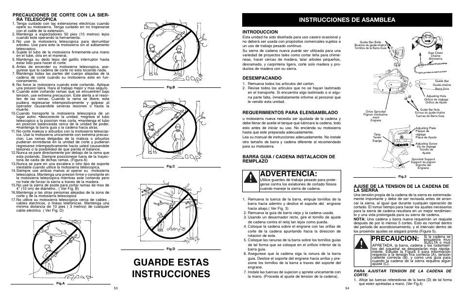 Guarde estas instrucciones, Advertencia, Precaucion | Instrucciones de asamblea | MTD PS User Manual | Page 54 / 68