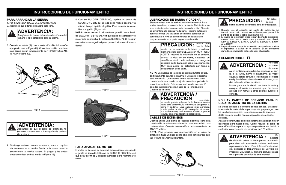 Advertencia, Precaucion, Advertencia : advertencia / precaucion | Instrucciones de funcionamientto | MTD PS User Manual | Page 59 / 68