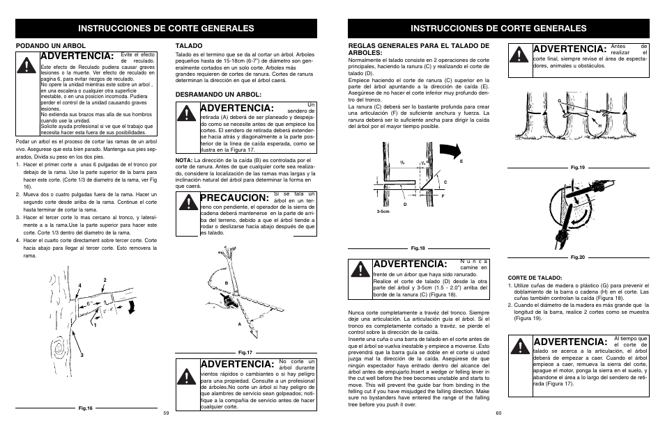 Advertencia, Precaucion, Instrucciones de corte generales | MTD PS User Manual | Page 60 / 68